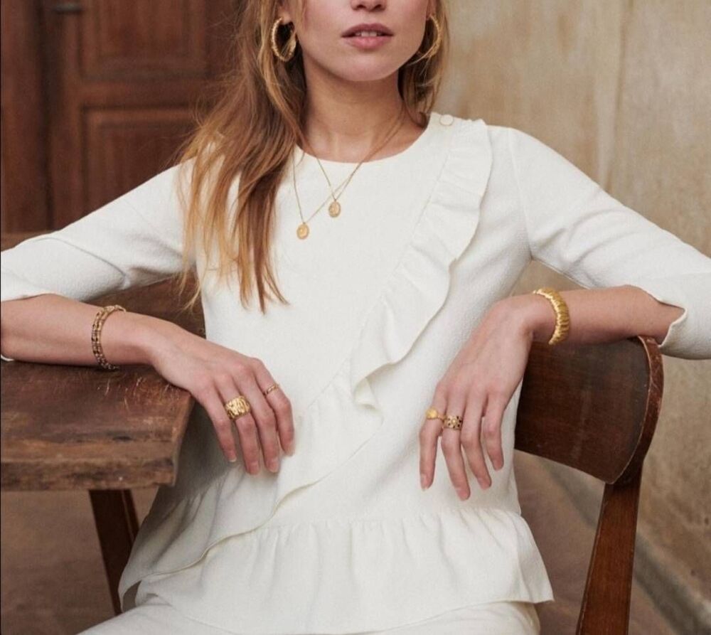 Sézane Jenny Blouse in White Size 34/US 2